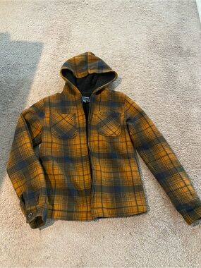 Like New Boys pd&c Sherpa-Lined Plaid Jacket in Orange/Navy Blue